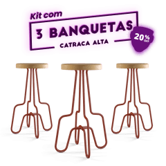 Kit 3 Banquetas Alta Terracota Catraca